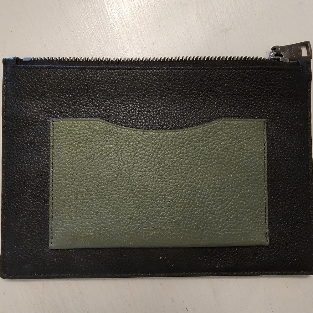 COACH Green and Black Leather Zip Pouch